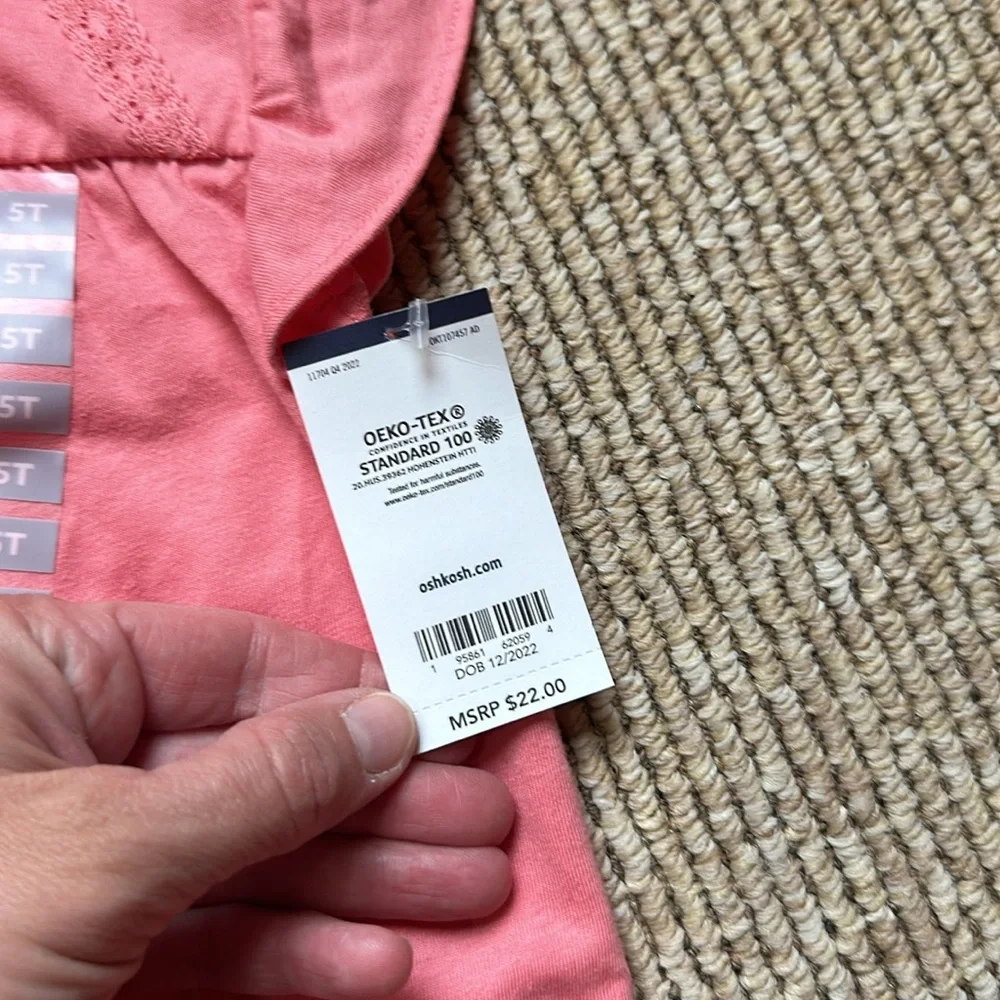 NWT Oshkosh toddler girl 5T coral/mauve/pink ruffle cap short sleeve detail top